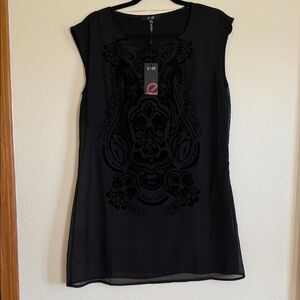 Dress Black Sleeveless Chiffon Tunic with Velvet Embellished Front